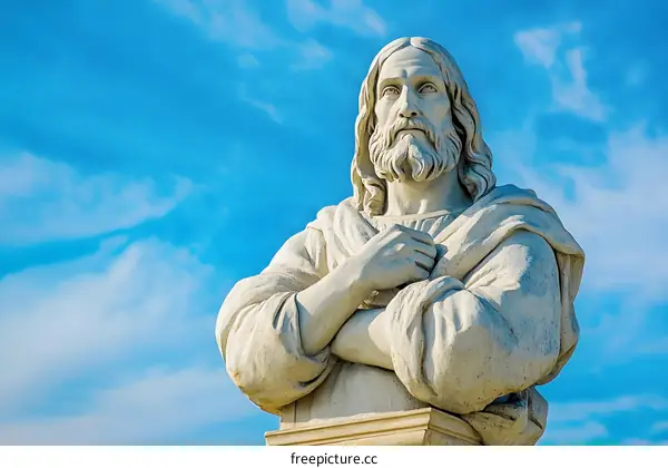 Stone Statue of Jesus Christ Against a Blue Sky