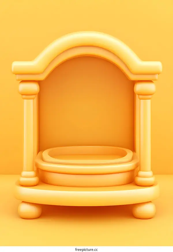 3D Rendering Yellow Arch With Columns Product Stand