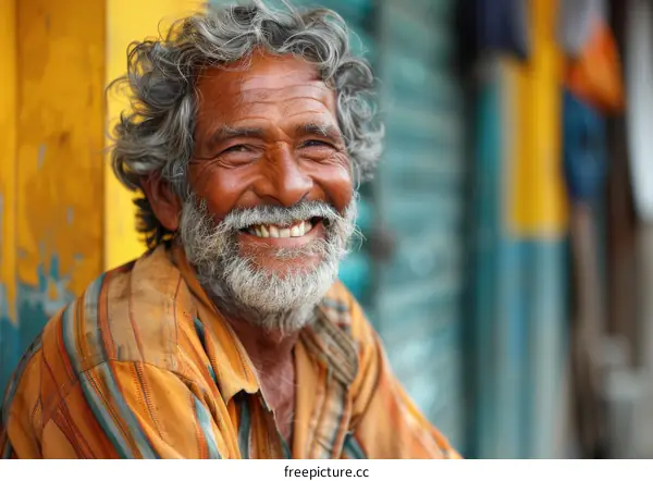 Smiling Elderly Man in Outdoor Setting