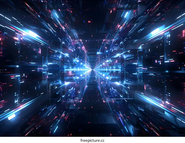 Blue and purple glowing technology tunnel