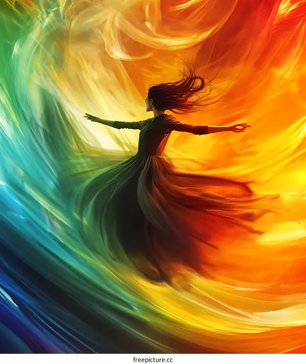 Woman Dancing In A Rainbow Of Colors