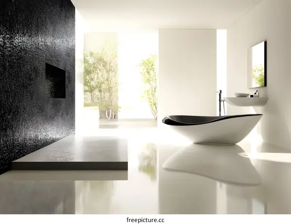 Modern Minimalist Bathroom Interior Design with Black and White Bathtub