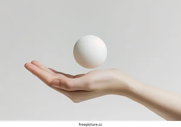 A hand holding a white ball