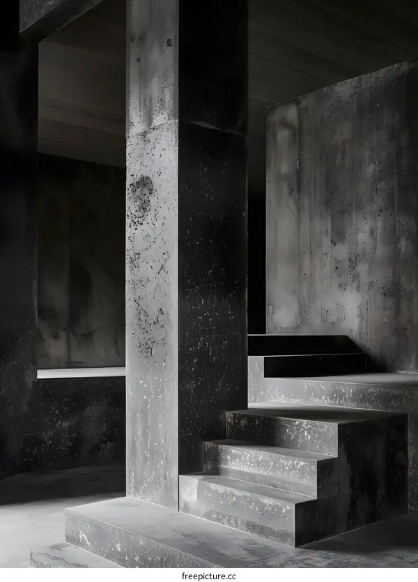 Concrete Architecture with Stairs and Pillars