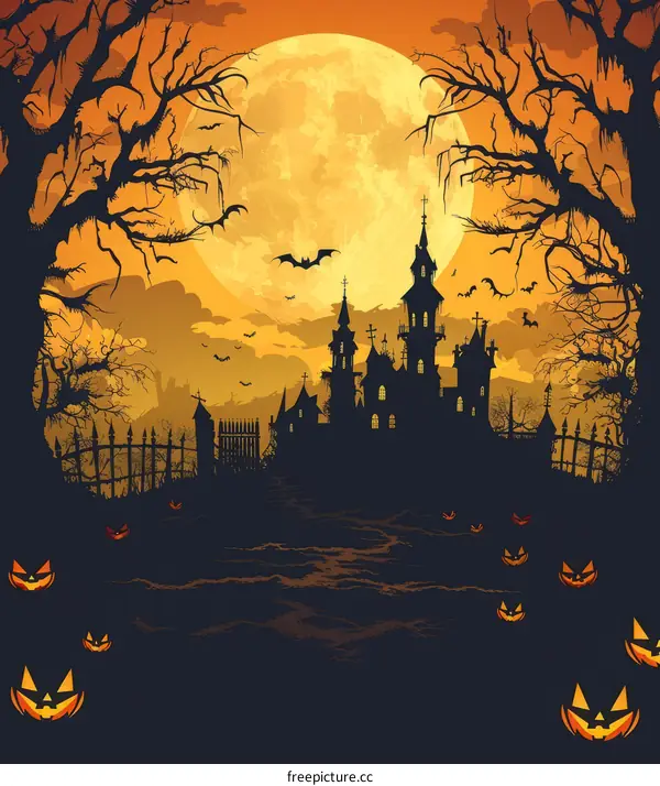 Halloween night spooky haunted house