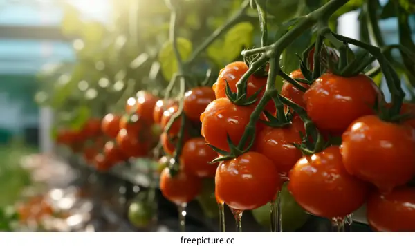 Ripe Tomatoes Growing in a Greenhouse