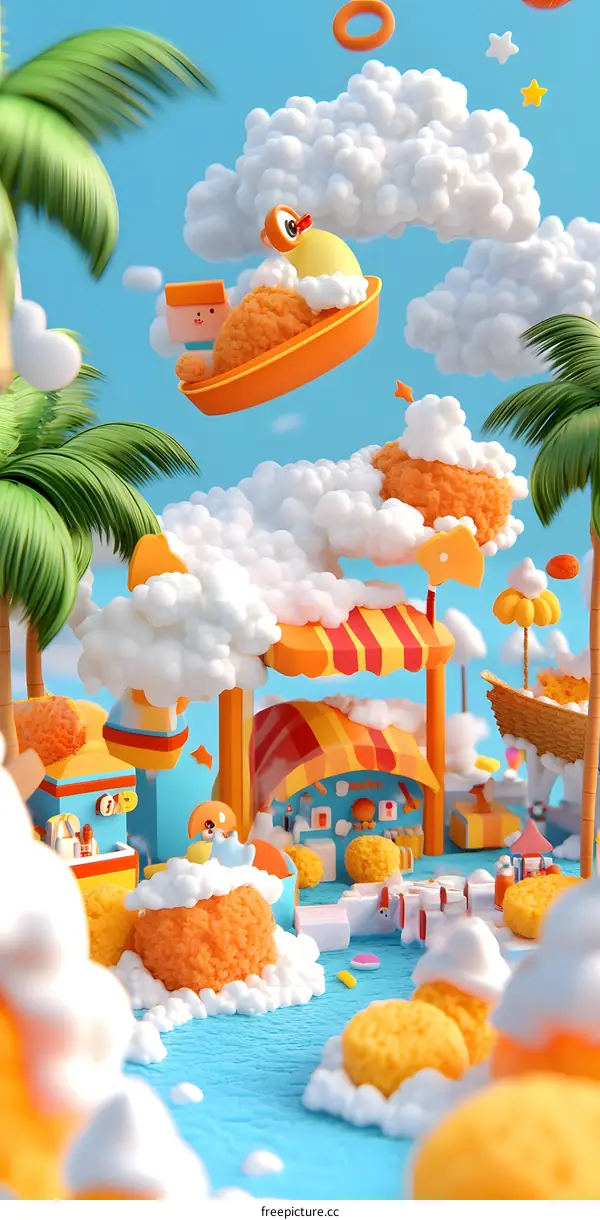 Cartoon 3D Illustration of a Summer Beach Town