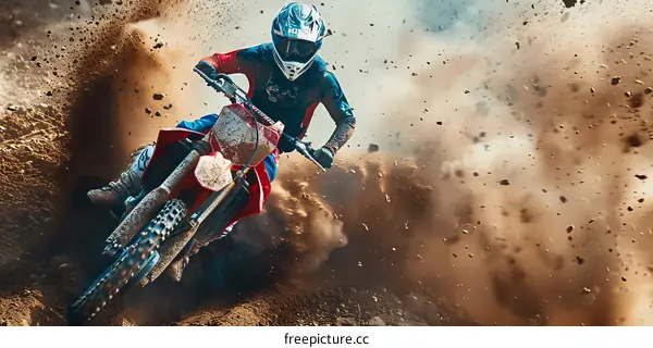 Motocross dirt bike rider in action