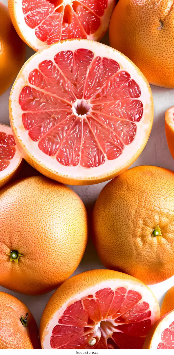 Fresh Ripe Grapefruit Halves On A White Background