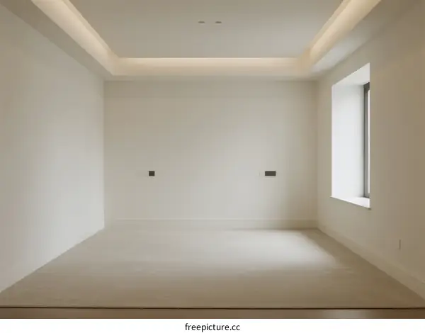 Empty room with white walls and minimalistic design elements