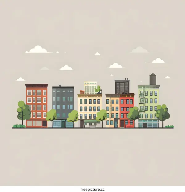 Colorful Buildings in a Row Illustration