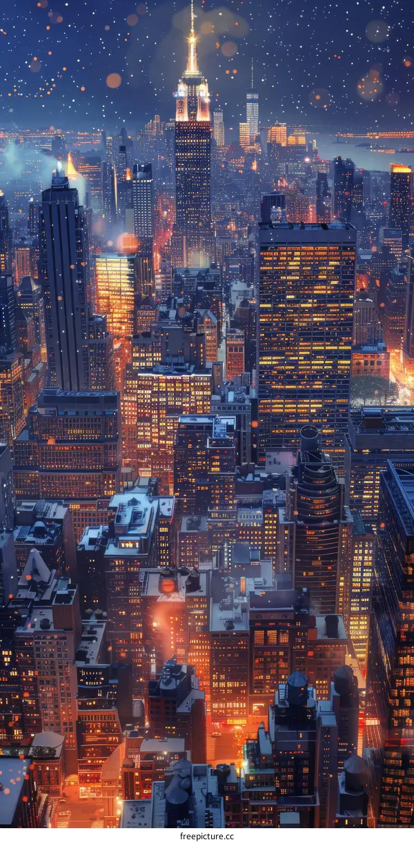 Winter Night City Skyline of New York