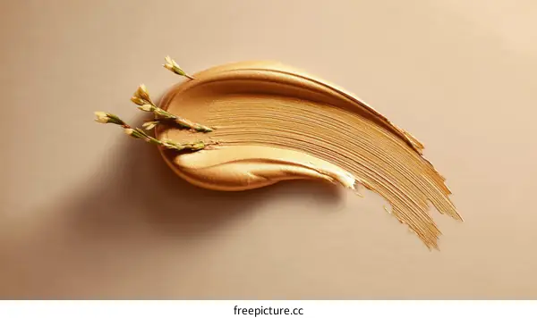 Golden Cosmetic Product Texture with Small Flowers