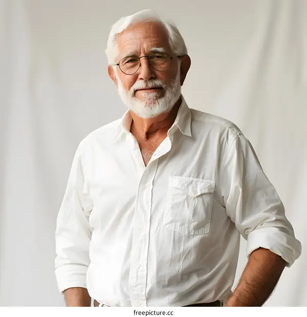 portrait of a smiling senior man with beard and glasses