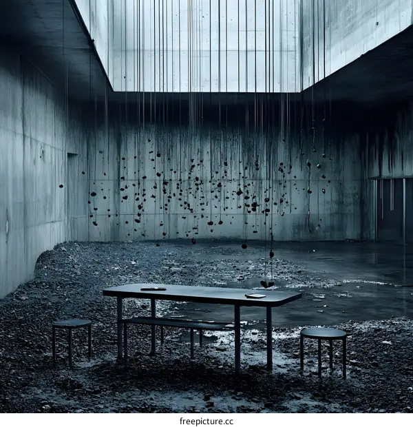 Abstract Art Installation Inside Concrete Building