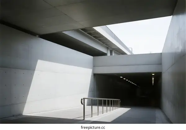 Concrete tunnel structure with modern architectural design underpass
