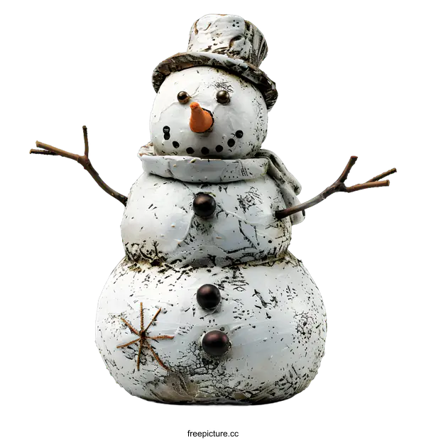 [Transparent Background PNG]White Snowman With Twig Arms And Hat