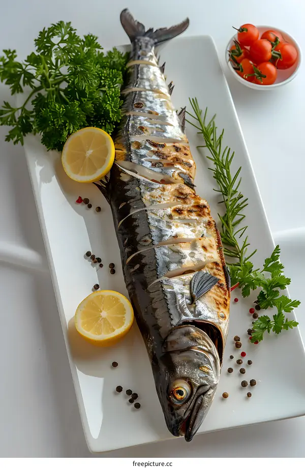 Grilled Fish on White Plate With Lemon