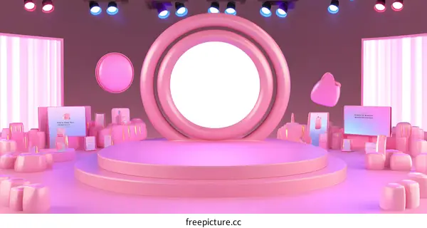 Pink 3D Stage with Circle Frame and Lights