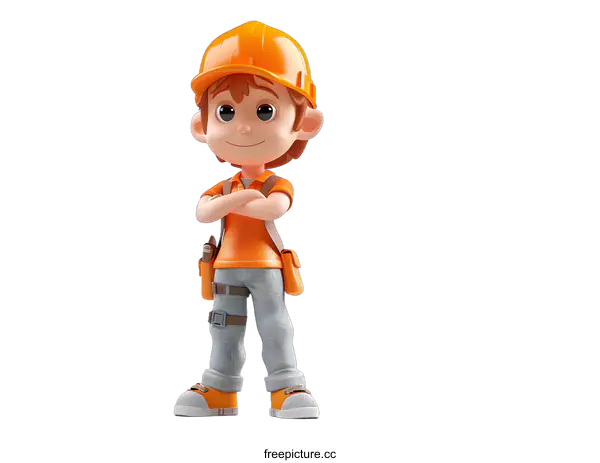 [Transparent Background PNG]3d illustration of a construction worker