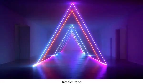 Neon Light Corridor with Triangular Patterns