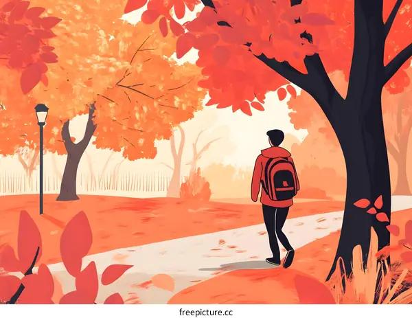 Man Walking in Fall Foliage Park