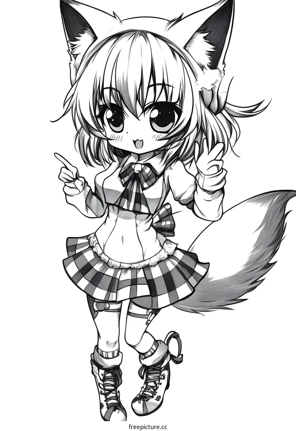 Cute Anime Girl with Fox Ears and Tail Illustration