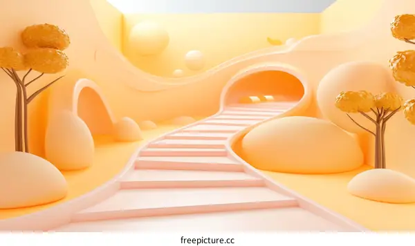 Abstract Pastel Yellow Soft Stairway Illustration