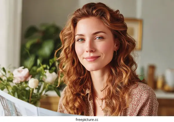 Woman Reading Newspaper in Cozy Interior