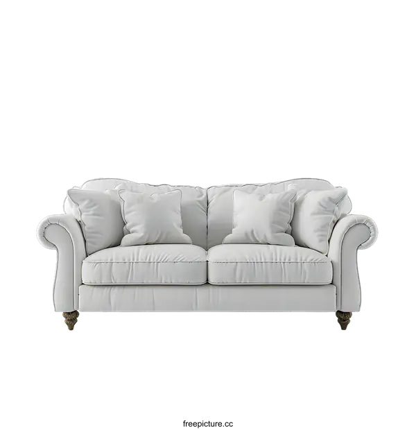 [Transparent Background PNG]A luxurious white sofa with golden legs isolated on a white background