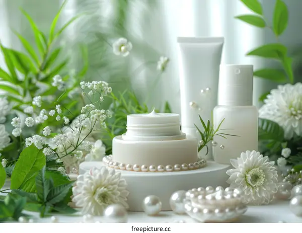 Luxury Skincare Cream with Delicate Flowers