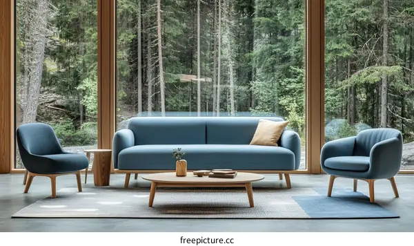 Modern Living Room Furniture Set with Large Windows