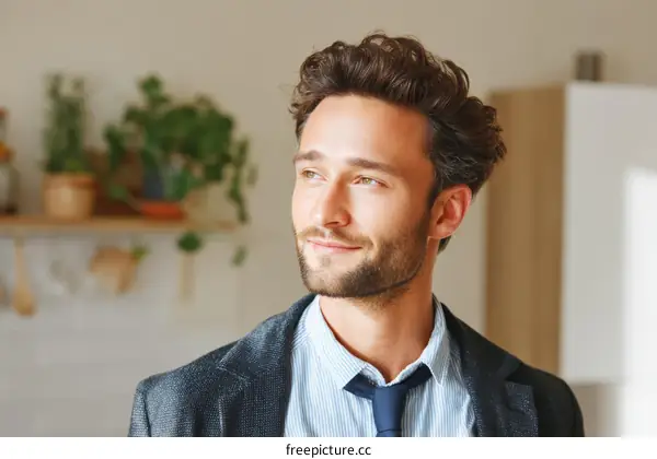 Thoughtful Caucasian Man in a Stylish Business Outfit