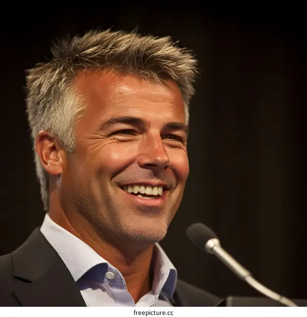 Portrait of a Smiling Caucasian Man in a Suit