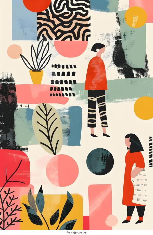 Abstract Art Illustration with Two People