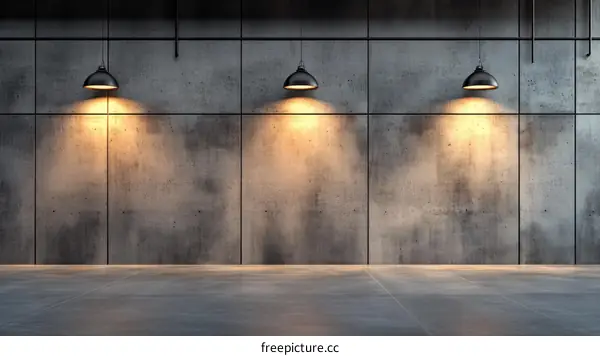 Industrial Style Concrete Interior with Pendant Lamps