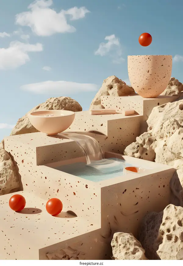 Abstract 3D Render of a Minimalist Water Feature