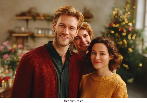 Three Friends Posing Happily During Christmas Decoration Time