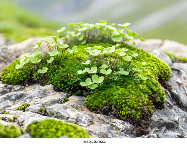 Green Clover Growing on Stone
