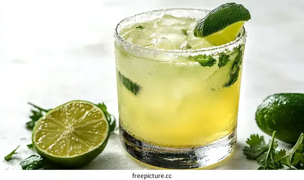 Refreshing Margarita Cocktail with Lime and Cilantro