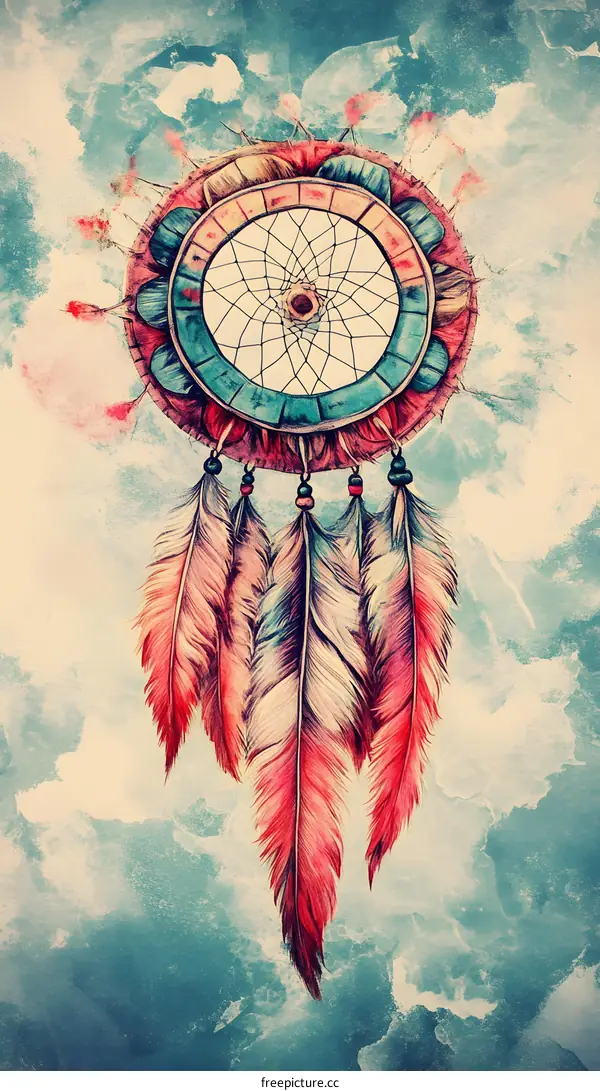 Watercolor Dream Catcher With Feathers