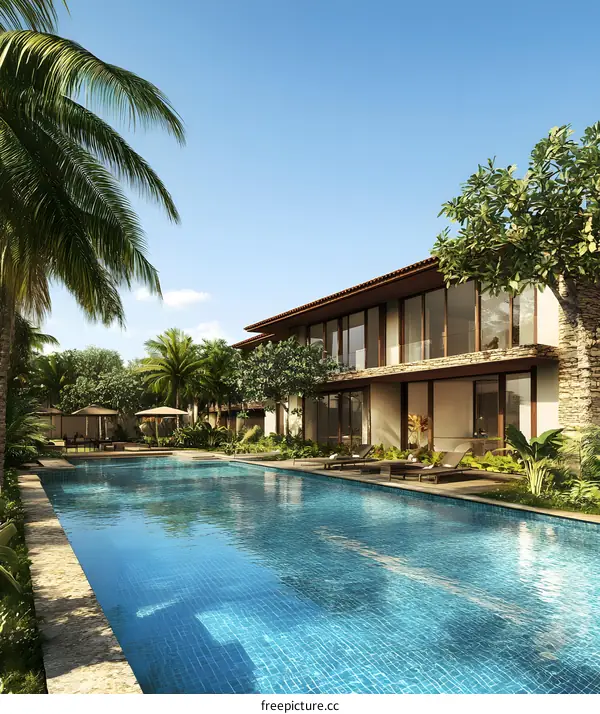 Luxury Villa with Swimming Pool and Palm Trees