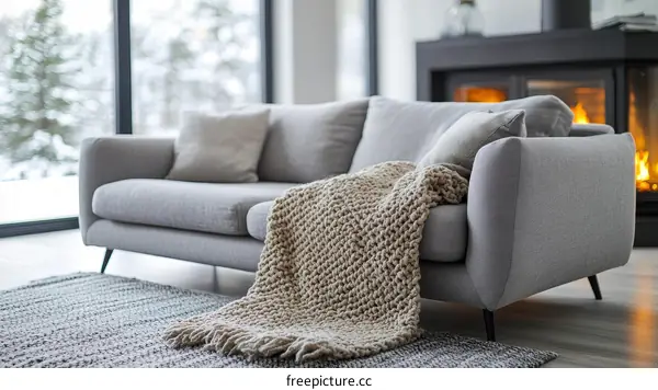 Modern Living Room Sofa with Cozy Throw