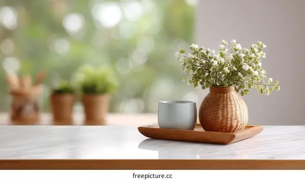 Simple Tabletop Decor with Vase and Plants