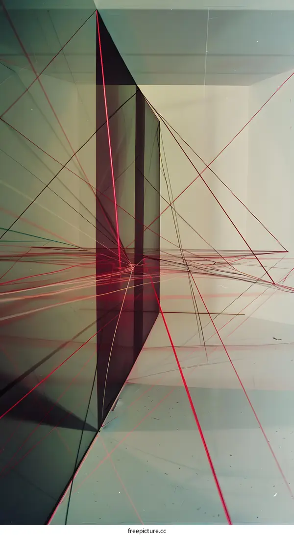 Abstract Art with Red and Black Lines in Geometric Shapes