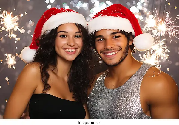 Christmas Celebration Portrait of Two Young Adults