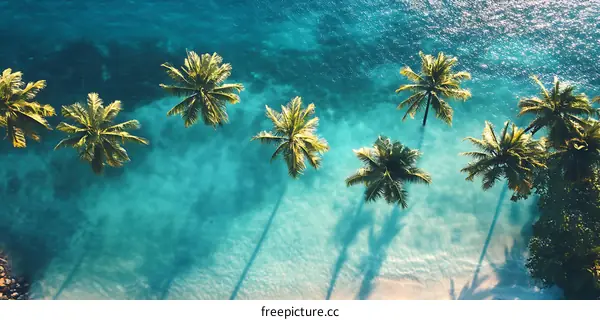 Aerial View of Tropical Beach with Palm Trees and Clear Water