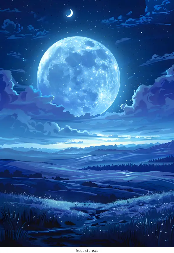 Fantasy landscape with a blue moon