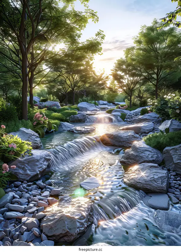 Serene Waterfall in Lush Forest