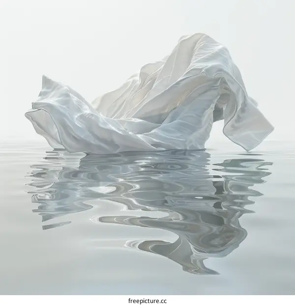 White Fabric Floating on Water with Reflection